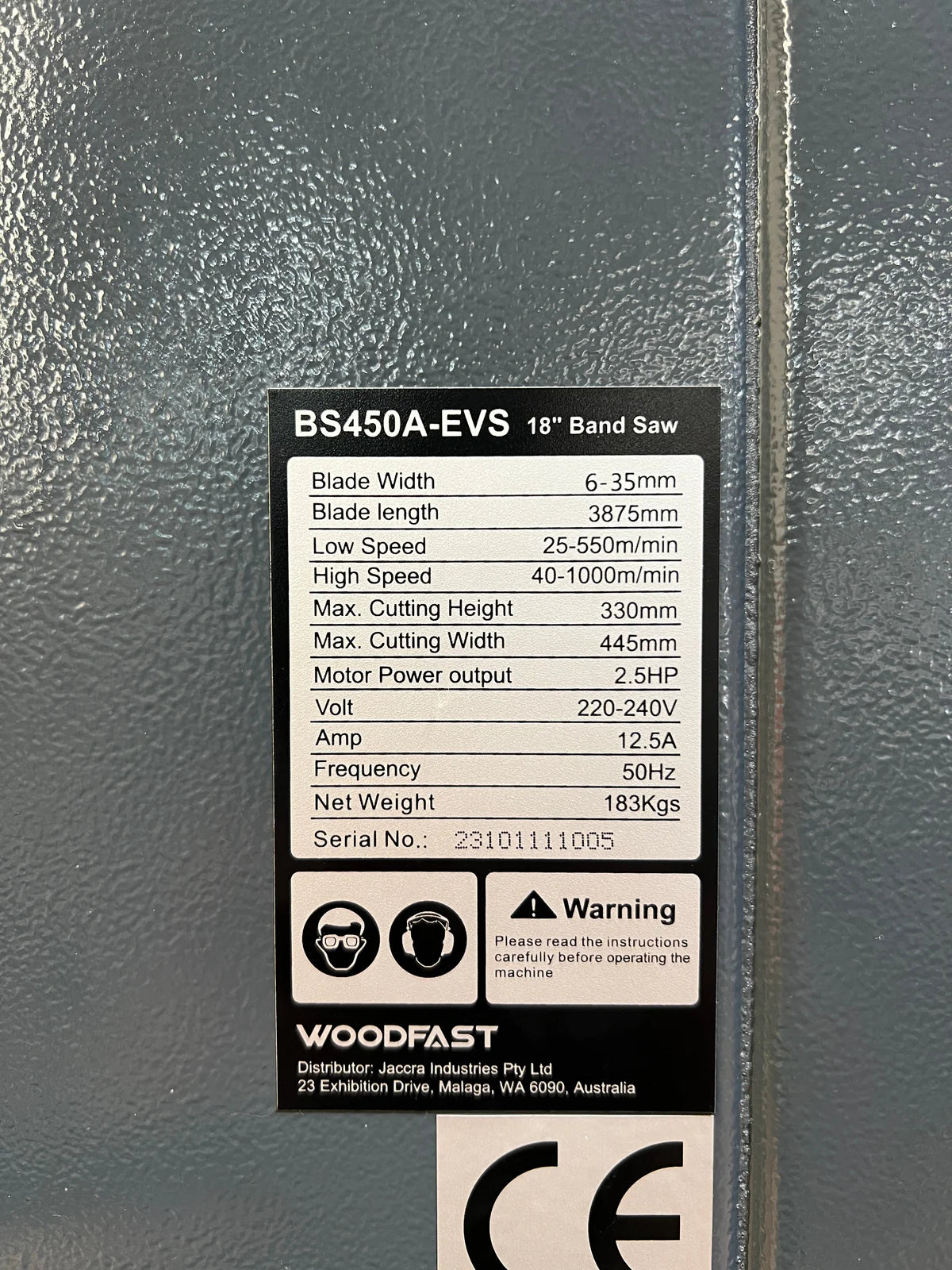 Woodfast 450mm (18") Electronic Variable Speed Wood / Metal Bandsaw 2.5HP 240V BS450A-EVS